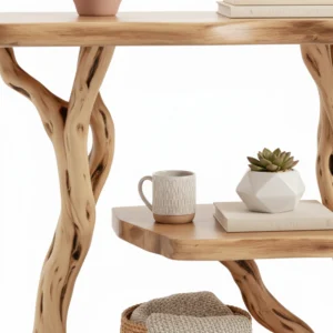 Freestanding Driftwood Nightstand, Rustic Plant Stand & Natural Shelving Furniture2