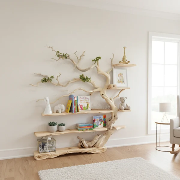 Tree Branch Bookshelf - Live Edge Floating Bookcase, Solid Wood Rustic Decor & Nature-Inspired Display