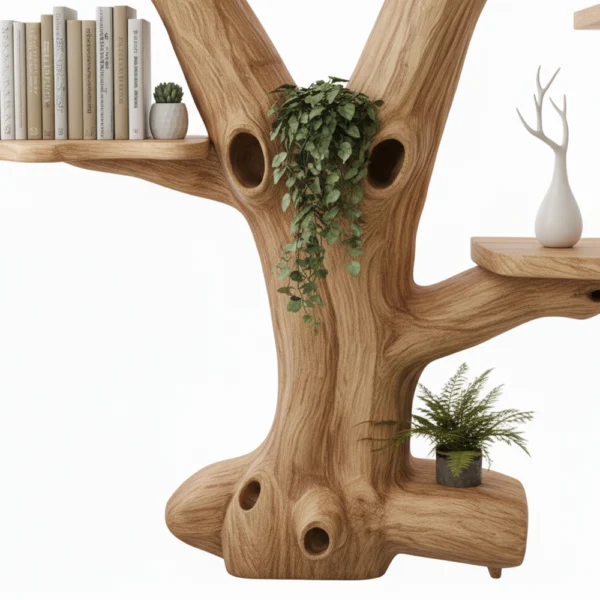 Wall-Mounted Tree Bookshelf - Handcrafted Vertical Wooden Bookcase Unique Modern Home Decor Gift