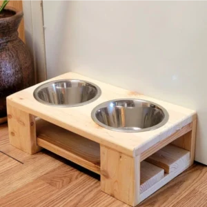 Artisan Rustic Double Dog Feeder – Handcrafted Solid White Pine Elevated Dining Station (1)