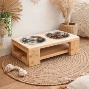 Artisan Rustic Double Dog Feeder – Handcrafted Solid White Pine Elevated Dining Station