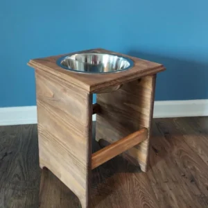 Extra-tall Rustic Single Dog Feeder – Handcrafted Southern Yellow Pine for Giant Breeds (1)