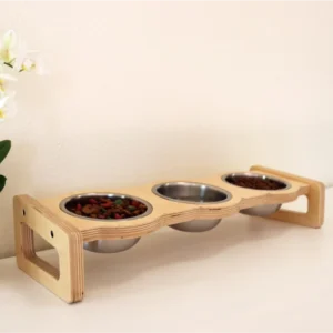 Modern Elevated Triple Pet Feeder – Handcrafted Minimalist Birch Dining Station