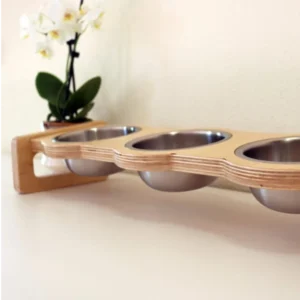 Modern Elevated Triple Pet Feeder – Handcrafted Minimalist Birch Dining Station (3)