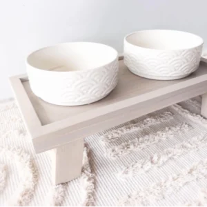 Rustic Farmhouse Elevated Dog Feeder – Handcrafted Two-Tone Pine Bowl Stand (1)
