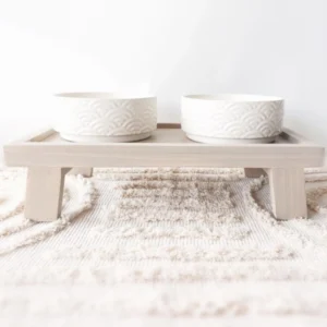 Rustic Farmhouse Elevated Dog Feeder – Handcrafted Two-Tone Pine Bowl Stand