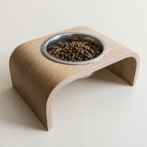 Scandinavian Curved Mini Feeder – Handcrafted Bentwood Stand for Kittens and Puppies