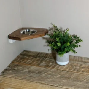 Space-saving Floating Corner Feeder – Handcrafted Wall-mounted Single Bowl Station